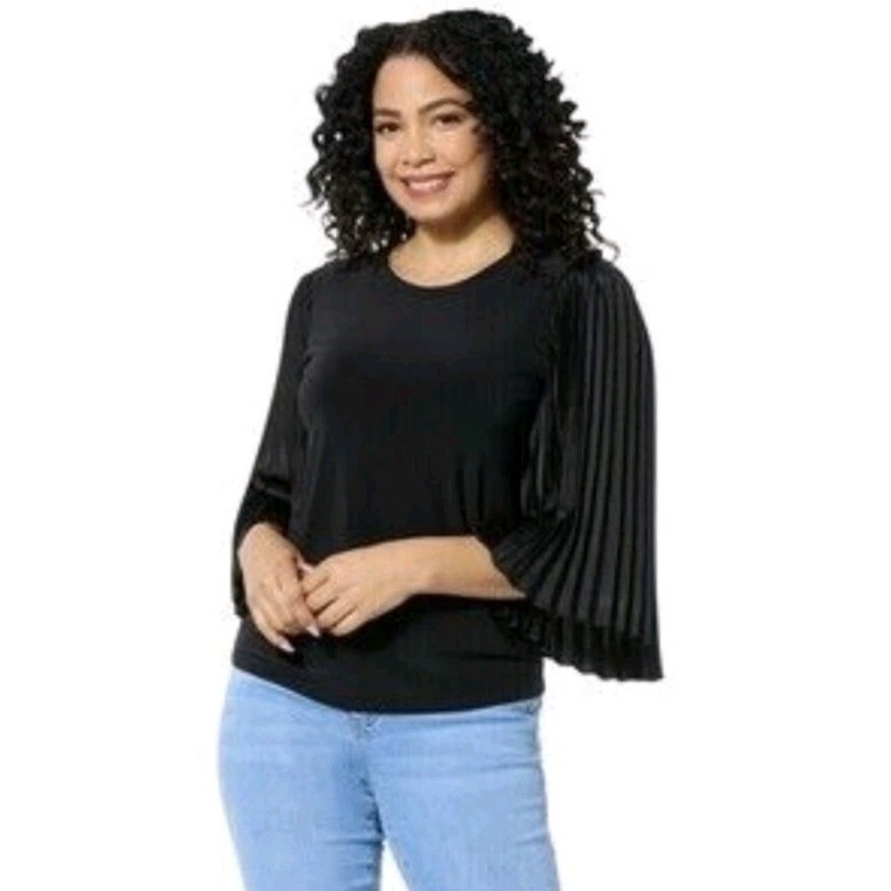 Jason Wu Women's  Black Accordian Sleeve Top Size L Chiffon Sleeve T shirt Event